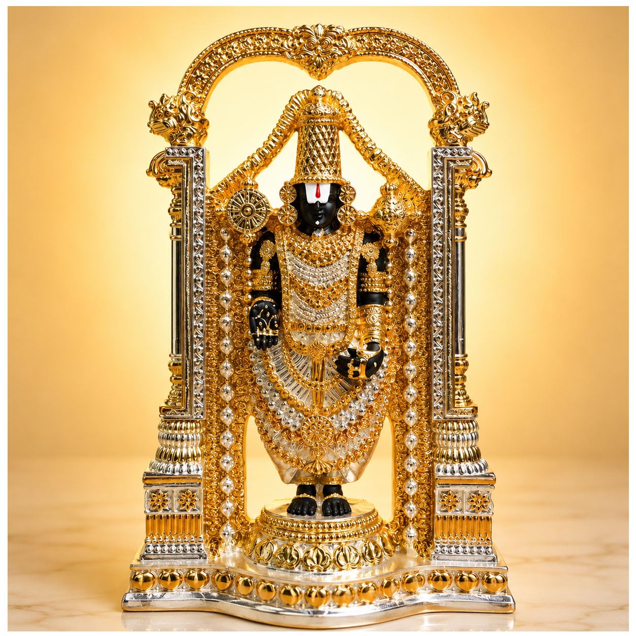 24K Gold & 999 Silver Plated Lord Tirupati Balaji Idol – 8 Inch Venkateswara Swami Statue