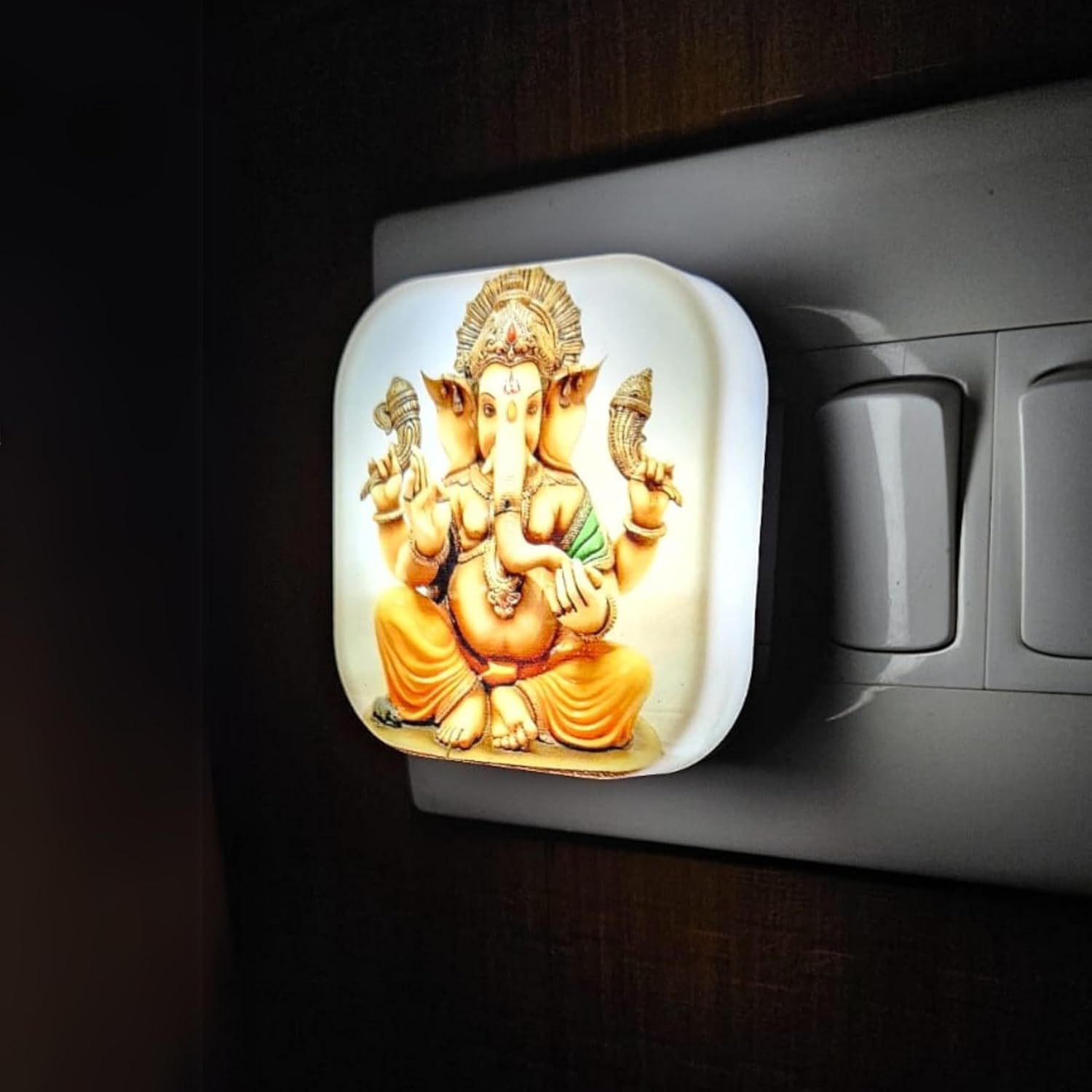 HOARD Lord Ganesha LED Plug-in Night Lamp for Pooja Room – 0.5W Divine Night Light