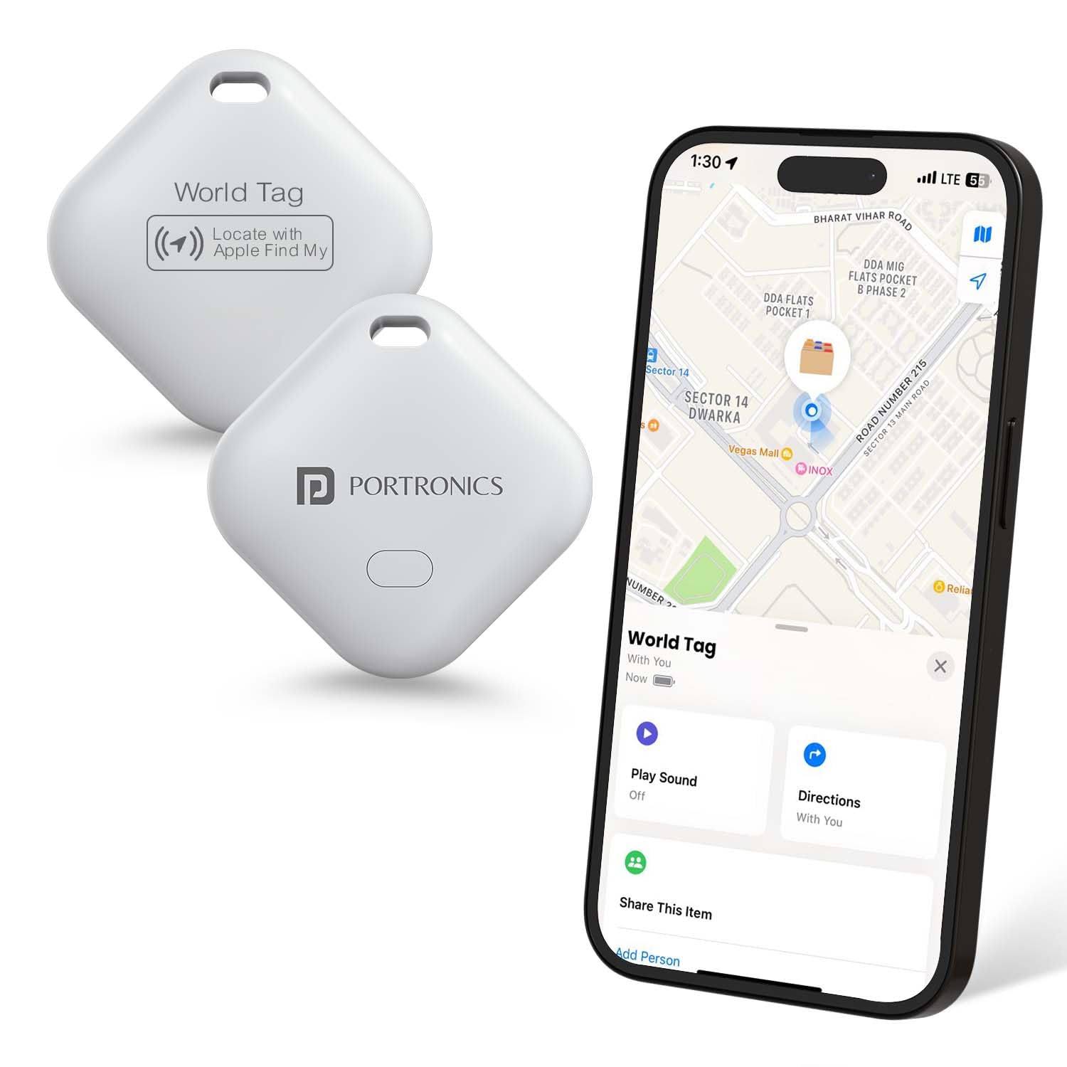Portronics WorldTag Bluetooth Item Finder for Apple Find My | Smart Tracker for Keys, Wallet & Luggage