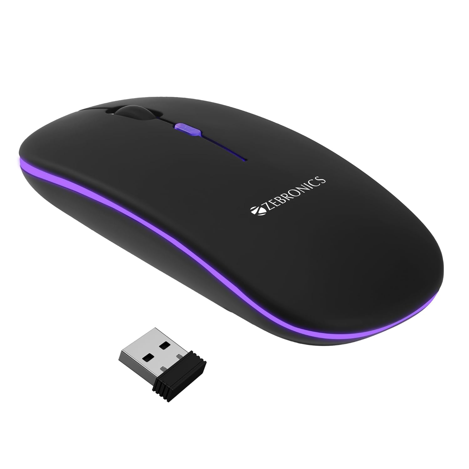 ZEBRONICS Blanc Slim Rechargeable Wireless Mouse with Bluetooth & 2.4GHz, Silent Click, RGB LED Lights