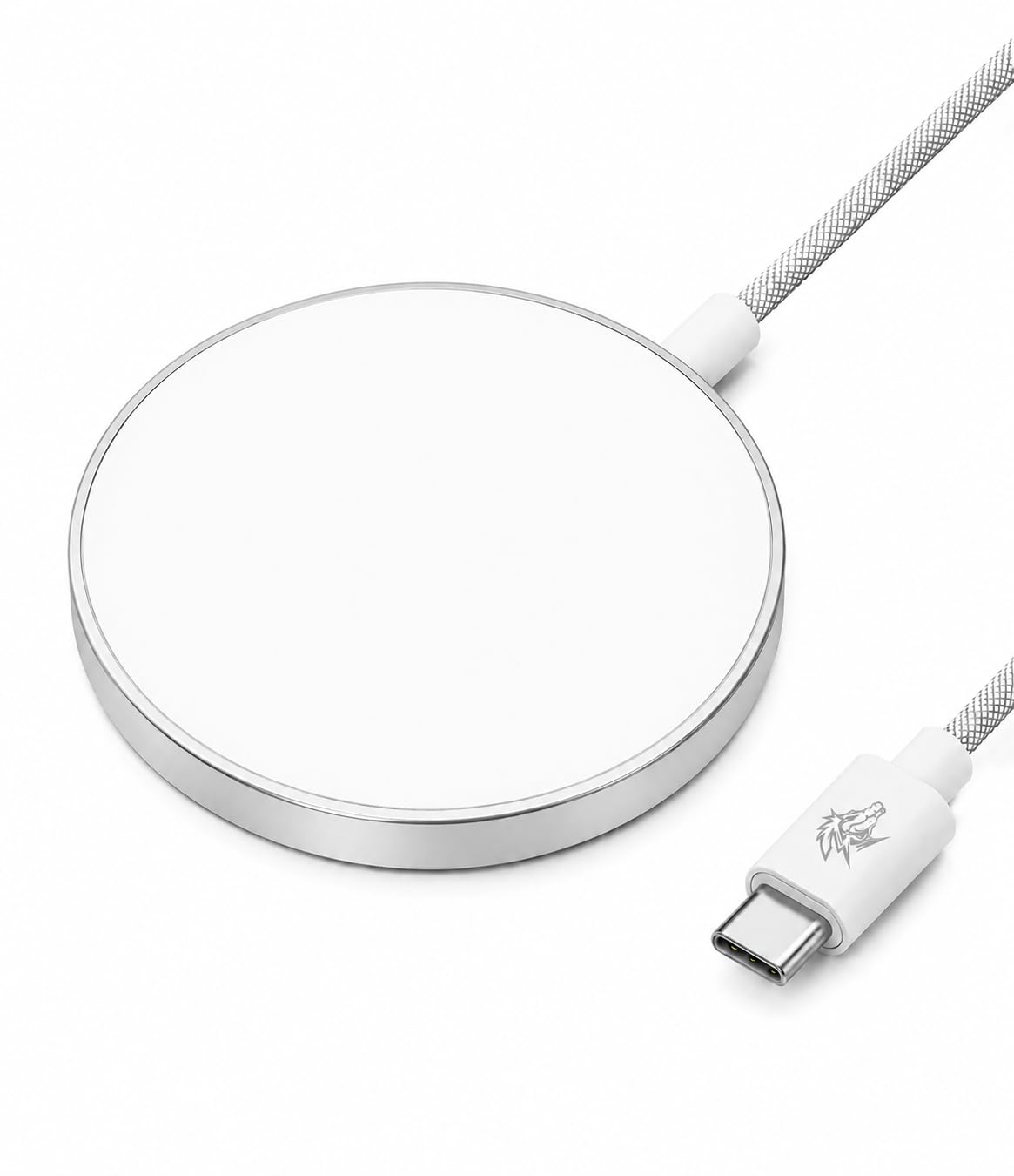 15W Magnetic Wireless Charger for iPhone with USB-C Fast Charging | MagSafe Compatible Charging Pad (White)