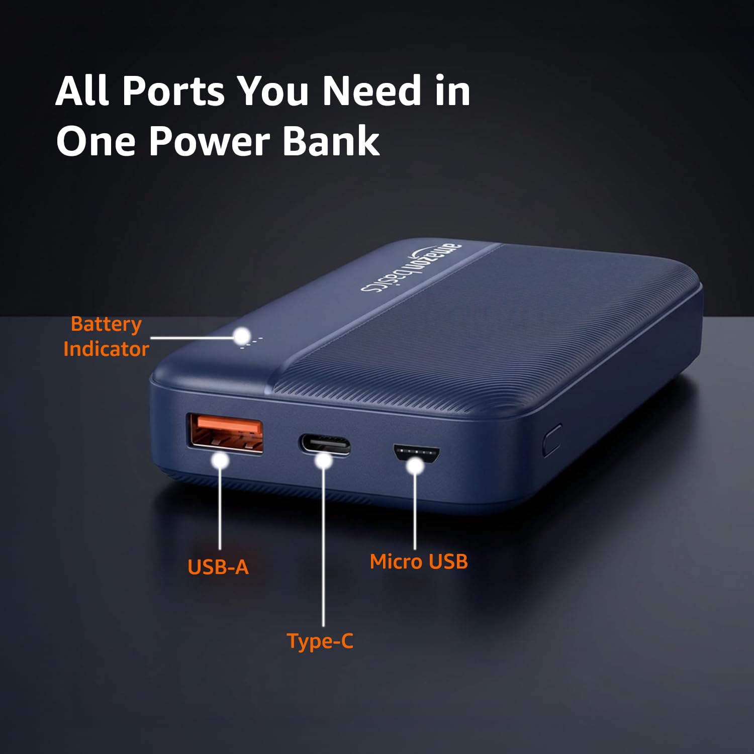 Amazon Basics 20000mAh 22.5W Fast Charging Power Bank with Triple Device Charging (Dark Blue)