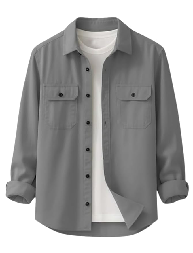 DEELMO Men’s Cotton Blend Casual Shirt | Full Sleeve Button-Down Shirt with Dual Flap Pockets